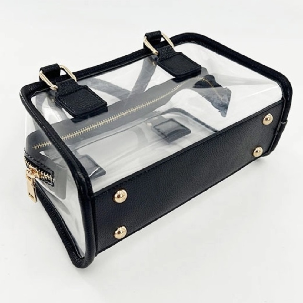 🖤 NWOT Clear PVC Transparent Jelly Bag Black Trim – Top Handle Crossbody Purse - Picture 3 of 15